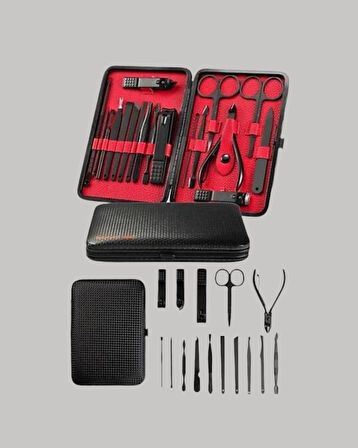 El Ve Ayak Bakım Seti 17 Parça Taşınabilir Deri Çantalı Manikür Seti