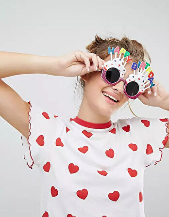 Happy Birthday Beyaz Fuşya Parti Gözlüğü