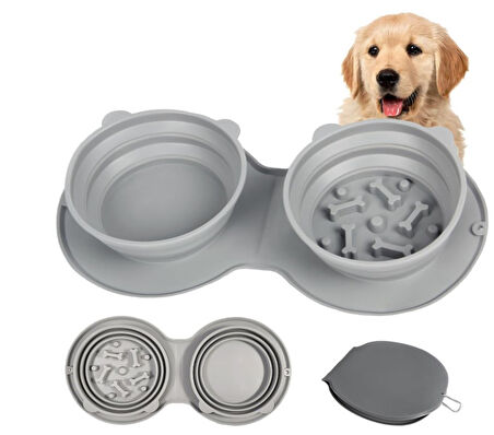 Mikopet Katlanabilir İkili Mama Ve Su Kabı