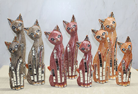 Ahşap 3'Lü Kedi Seti 30 Cm Model 2