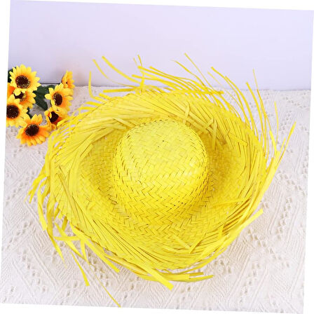 Tropikal Parti Sarı Hasır Hawaii Şapkası