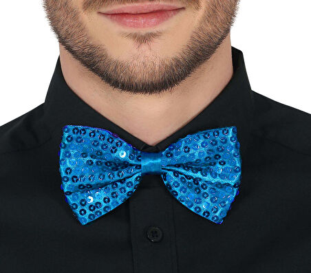 Açık Turkuaz Payetli Pullu Papyon