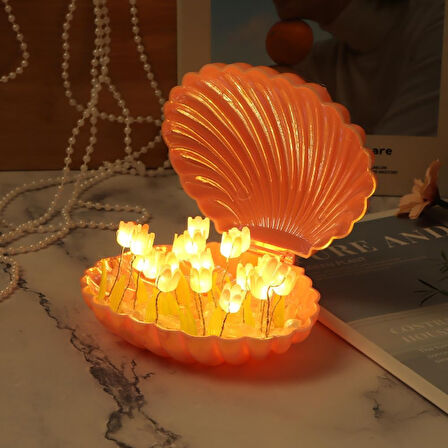 Led Işıklı Kendin Yap Deniz Kabuğu Tasarımlı Lale Lamba