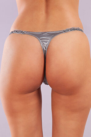 Golshan Giselle Mini String, Kadın Güpürlü Saten Gri String Külot