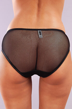 Golshan Gaspara Mini Slip, Kadın Güpürlü Tüllü Siyah Normal Kesim Külot