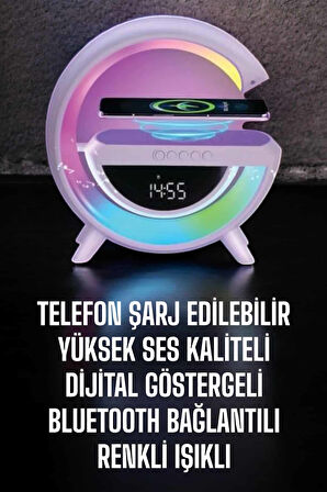 Bluetooth Hoparlör 15W Kablosuz Hızlı Şarj Led Gece Lambası
