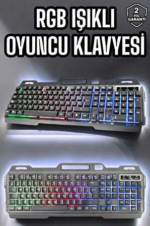 Led Işıklı Klavye Usb Girişli Rgb Işıklı Q Klavye Mouse Hediyeli