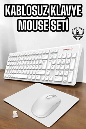 Q Klavye Beyaz Klavye Ve Mouse Seti Kablosuz Usb Girişli