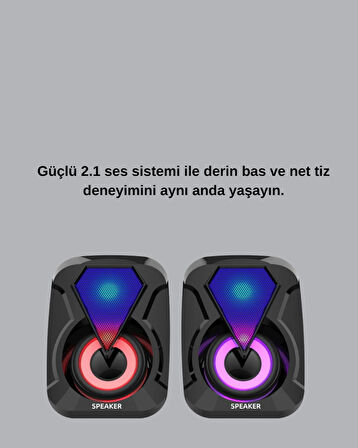Rgb Işıklı Usb Hoparlör Seti 9W Çıkış Gücü Derin Bas