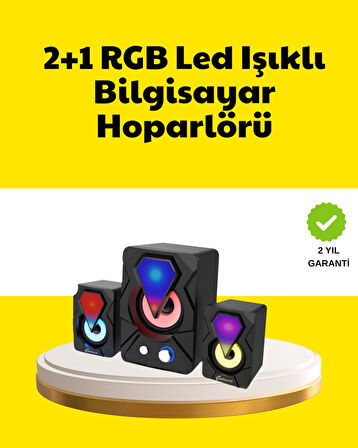2.1 Usb Bağlantılı Oyun Hoparlörü Renkli Led Işıklı