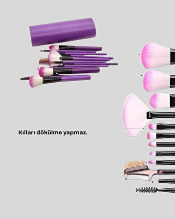 12’Li Profesyonel Makyaj Fırça Seti – Dökülmeyen Yumuşak Kıllı, Ergonomik Tasarım