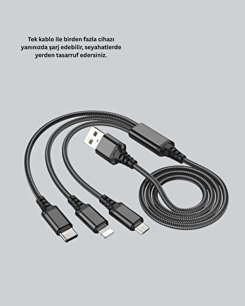 3’Ü 1 Arada Hızlı Şarj Kablosu