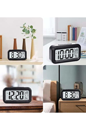 Işıklı Dereceli Masa Ofis Saati Alarmlı Termometre Takvim Çalar Saat
