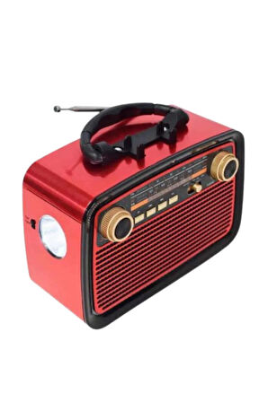Nostaljik Görünümlü Ahşap Radyo Tf Sd Usb Girişli Led Fener Işıklı