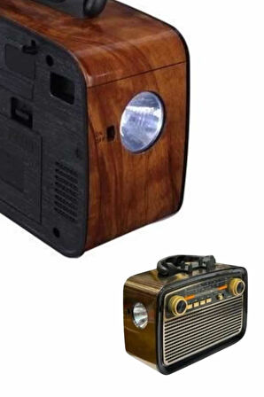 Nostaljik Görünümlü Ahşap Radyo Tf Sd Usb Girişli Led Fener Işıklı