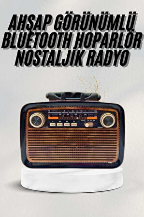 Bluetooth Hoparlör Ahşap Renk Işıklı Nostaljik Radyo Fm Ahşap Görünümlü