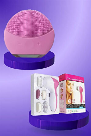 İkili Cilt Bakım Seti 5 Başlıklı Yüz Temizleme Ve Masaj Aleti Canlandırıcı Ve Onarıcı