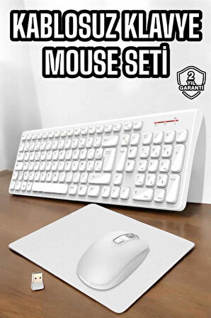 Q Klavye Beyaz Klavye Ve Mouse Seti Kablosuz Usb Girişli