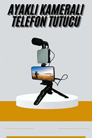 Tripod Telefon Tutucu Kumandalı Mikrofon Led Işık Vlog Video Kayıt