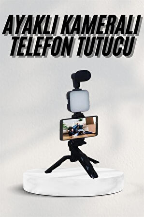 Telefon Tutucu Led Işıklı Kumandalı Mikrofon Telefon Vlog Video Kayıt