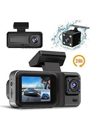 1080P 3 Lensli Wi̇fi̇ Araç İçi Kameralı Ekran Dvr Kaydedici Gece Görüşlü