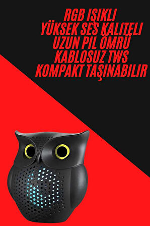 Tws Bluetooth Hoparlör Baykuş Tasarımlı Taşınabilir Rgb Işıklı Uzun Pil Ömrü