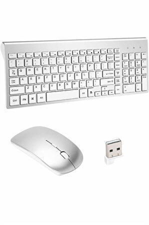 Kablosuz Klavye Mouse Seti Beyaz Q Klavye Tüm Cihazlara Uyumlu