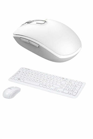 Kablosuz Klavye Mouse Seti Beyaz Q Klavye Tüm Cihazlara Uyumlu