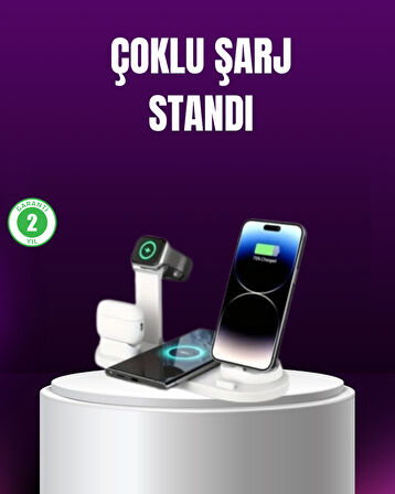 15W Hızlı Şarj Destekli 4’Ü 1 Arada Kablosuz Şarj İstasyonu