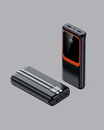 20000 Mah Dijital Ekranlı Ve Çok Kablolu Hızlı Şarj Cihazı