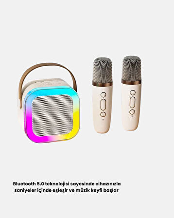 Karaoke Hoparlör Taşınabilir Çift Mikrofonlu Ve Led Işıklı Bluetooth 5.0