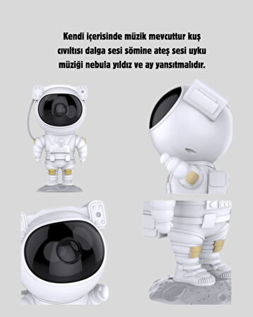 Bluetooth Müzikli Astronot Projeksiyon Lambası Yıldız Ve Ay Efektli