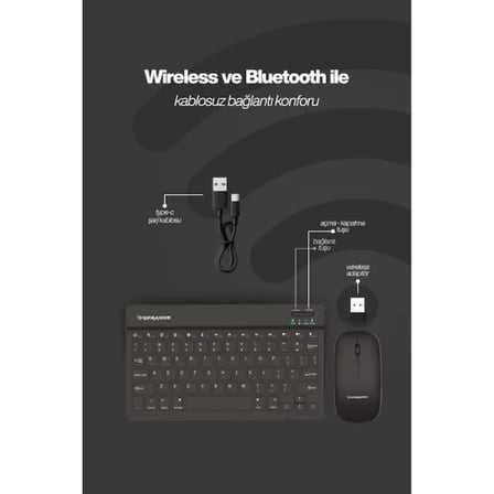 Siyah Kablosuz Klavye Mouse Seti