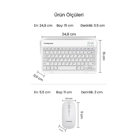 Beyaz Kablosuz Klavye Mouse Seti
