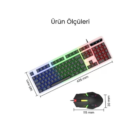 Kablolu Işıklı Standart Türkçe Q Klavye Mouse Seti