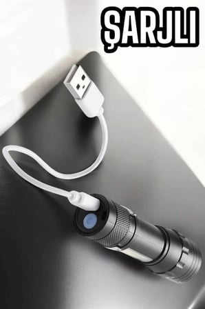 Şarjlı Metal Zoomlu El Feneri Işıldak Led Işık Taşınabilir El Lambası