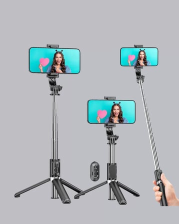 Bluetooth Selfie Çubuğu – 360° Dönebilen Başlık, Kablosuz Bağlantı
