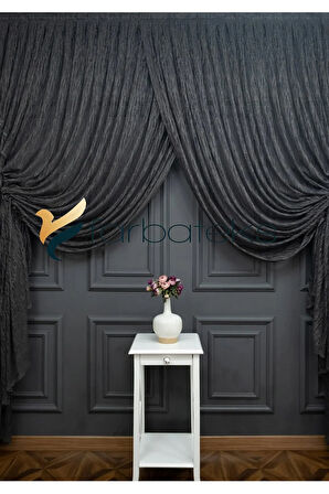 Antrasit Gri Kruvaze Perde Modelleri Yanki Tül Tiyatro Perdesi Camkırık Model