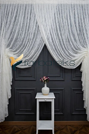 Beyaz Kruvaze Perde Modelleri Yanki Tül Tiyatro Perdesi Camkırık Model