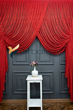 Kırmızı Kruvaze Perde Modelleri Yanki Tül Tiyatro Perdesi Camkırık Model