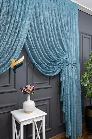 Turkuaz Yeşil Mint Kruvaze Perde Modelleri Yanki Tül Tiyatro Perdesi Camkırık Model