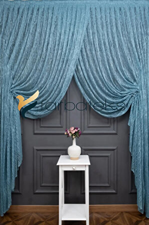 Turkuaz Yeşil Mint Kruvaze Perde Modelleri Yanki Tül Tiyatro Perdesi Camkırık Model