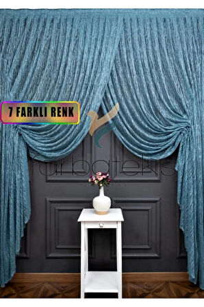 Turkuaz Yeşil Mint Kruvaze Perde Modelleri Yanki Tül Tiyatro Perdesi Camkırık Model