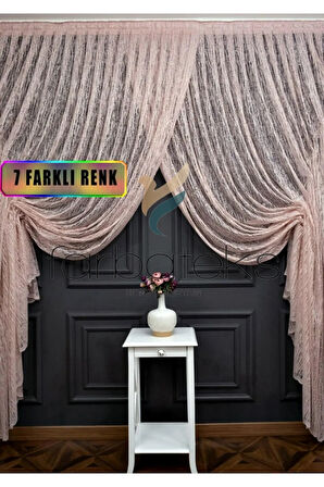 Pudra Pembe Kruvaze Perde Modelleri Yanki Tül Tiyatro Perdesi Camkırık Model