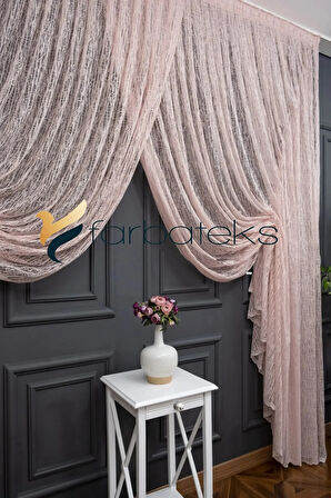 Pudra Pembe Kruvaze Perde Modelleri Yanki Tül Tiyatro Perdesi Camkırık Model