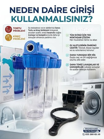 3'lü Bina Girişi Su Arıtma Cihazı 10" Koku, Klor, Çamur Önleyici Daire Sayaç Önü