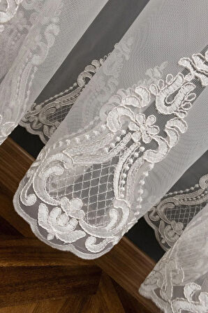 Kort Damask Işlemeli Exculusive Işleme Salon Ipek Tül Perdesi 1e 3kat Pileli Tül