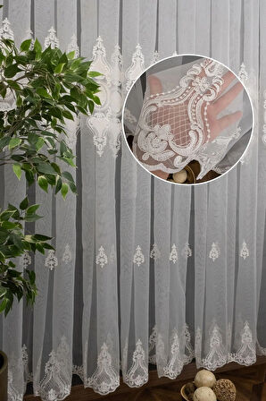 Kort Damask Işlemeli Exculusive Işleme Salon Ipek Tül Perdesi 1e 3kat Pileli Tül