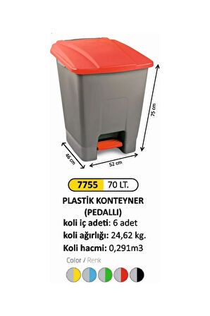 Pedallı Plastik Konteyner 70 Litre