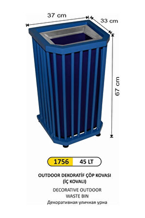 45 Litre Outdoor Dekoratif Çöp Kovası